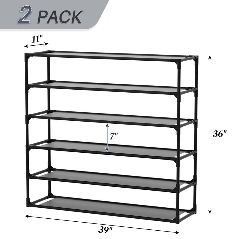 Shoe Rack Detachable Non-Woven Waterproof Fabric Shoe Organizer Tower Black Set of 2