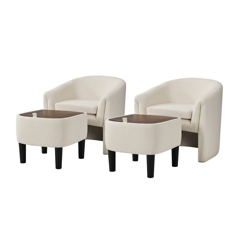 Arturo Modern Upholstered Armchair with Storable Removable Leg Ottoman Set of 2 by HULALA HOME