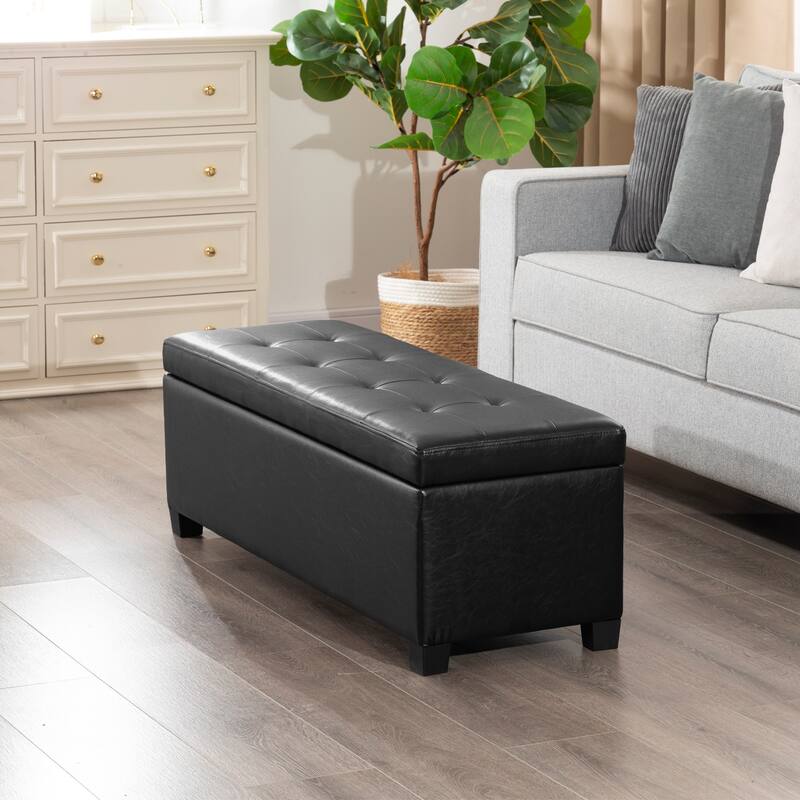 Adeco 42" Faux Leather Storage Ottoman Bench for Bedroom - 42.1"X14.7"X15.4"