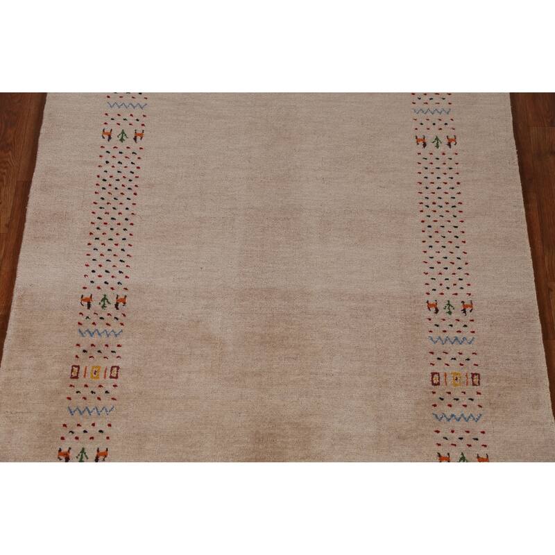 Camel Tribal Gabbeh Indian Rug Hand-Knotted Wool Carpet - 3'10" x 5'8"