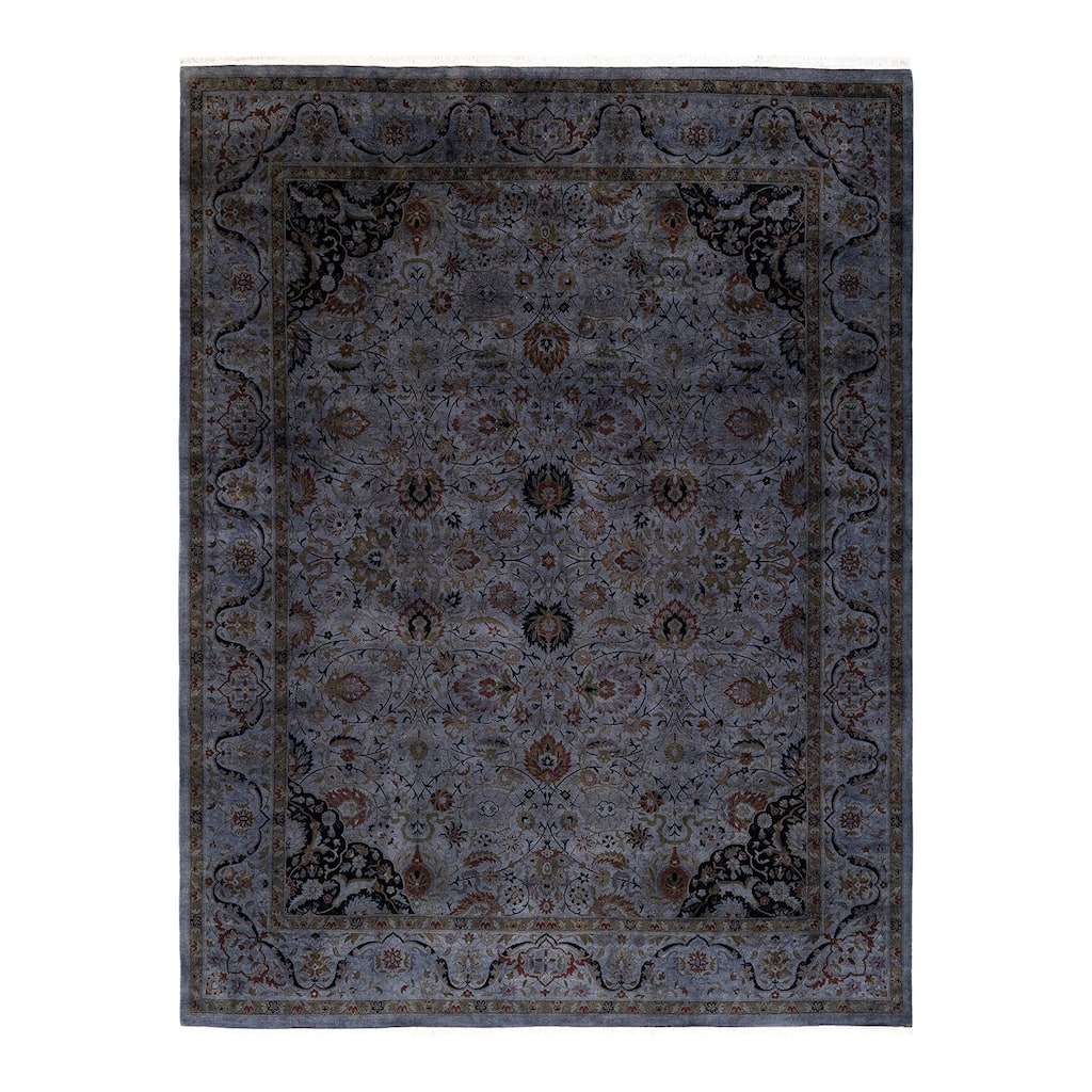 Overton Hand Knotted Wool Vintage Inspired Modern Contemporary Overdyed Gray Area Rug - 8' 1" x 10' 8"