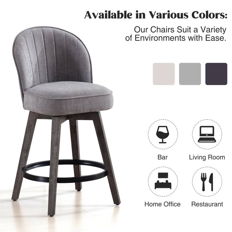 HOMYKA Swivel Bar Stool with Wood Legs Set of 2 - N/A