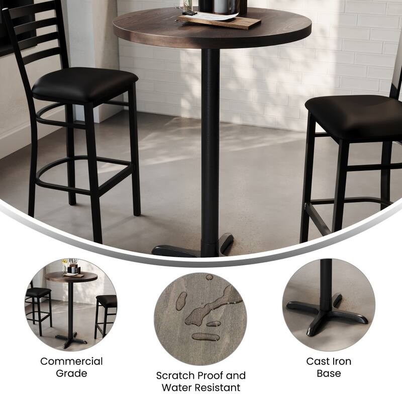 Round Solid Wood Commercial Tabletop with 22" x 22" Bar Height X-Base - 30"W x 30"D x 43.5"H