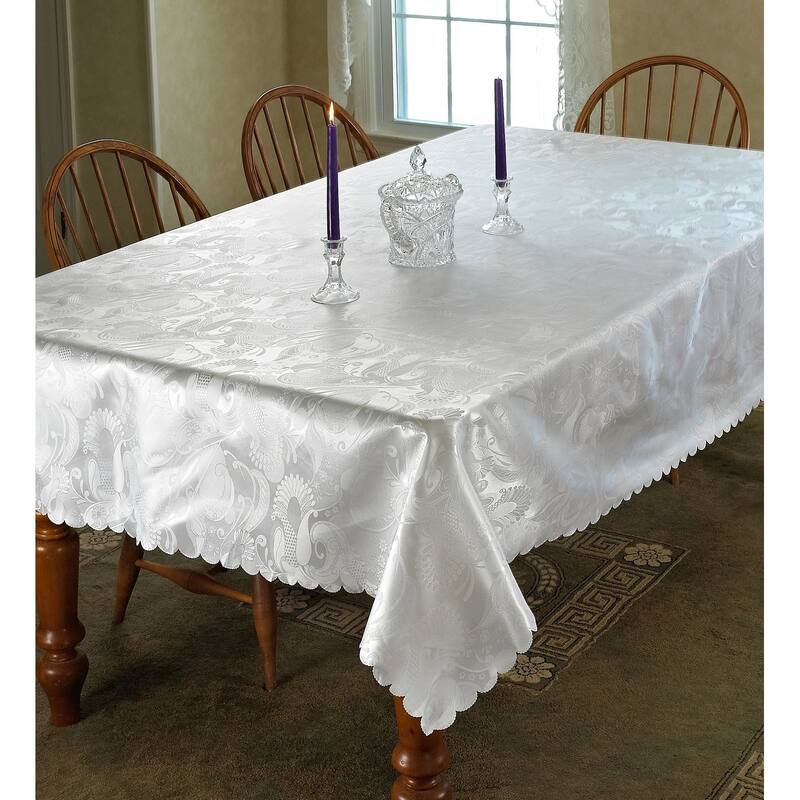 Violet Linen European Rose Pattern Tablecloth - 60" X 84" - White