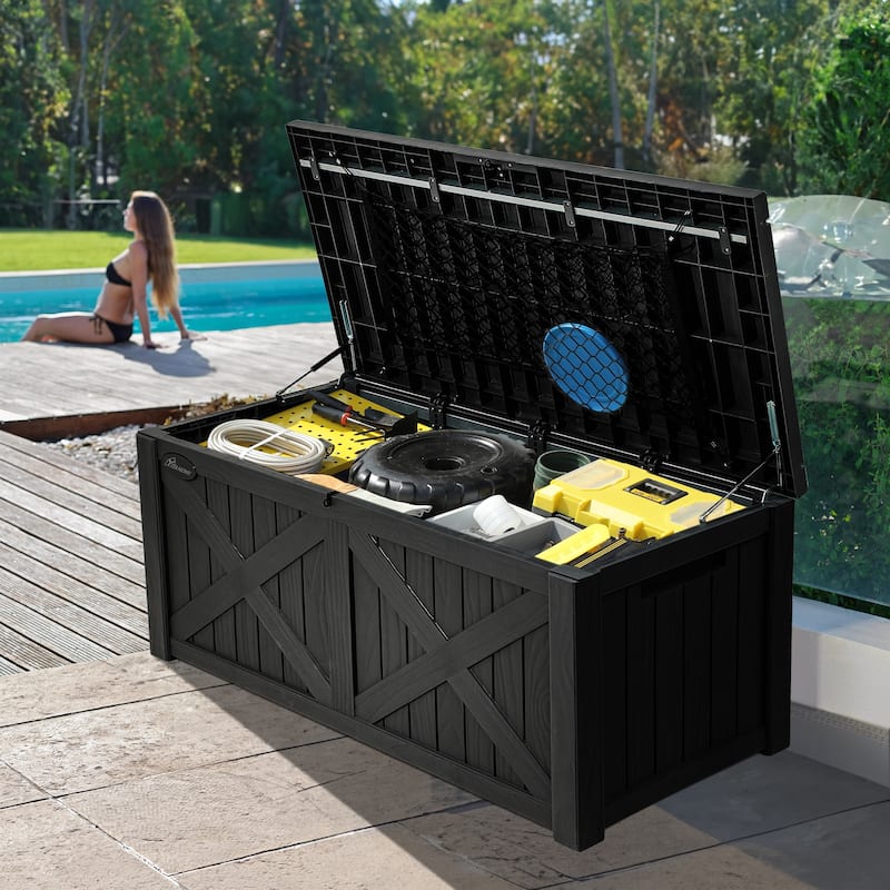 120 Gallons Water Resistant Resin Lockable Deck Box - Black