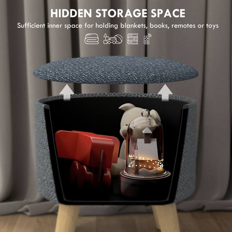 Storage Ottoman, Round Stool Chair with Cushioned Top