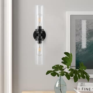 Modern 2-Light Cylinder Clear Glass Wall Sconce for Bathroom Hallway