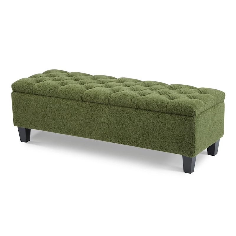 End of Bed Upholstered Ottoman Bench with Storage, Rubber Wood Legs