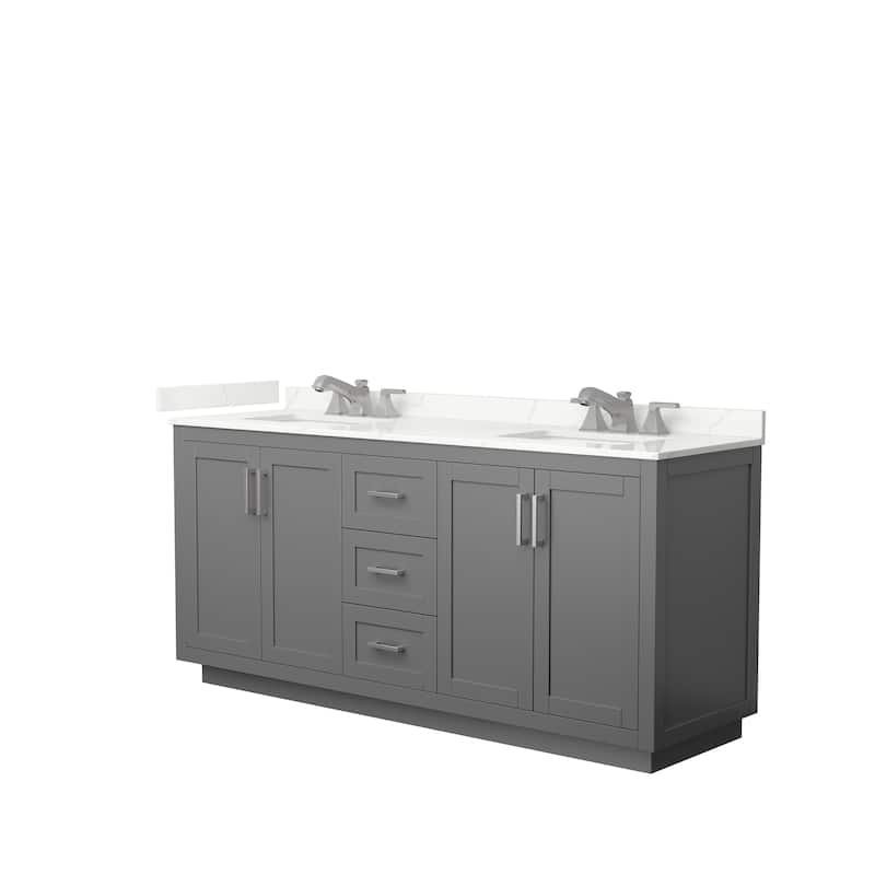 Miranda 72-inch Double Vanity, Quartz Top - Dark Gray, Nickel Trim, Giotto Quartz Top