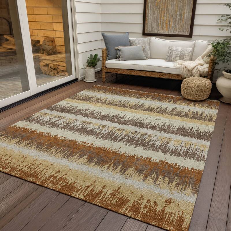 Machine Washable Indoor/ Outdoor Abstract Ombre Chantille Rug - Mocha - 2'6" x 3'10"