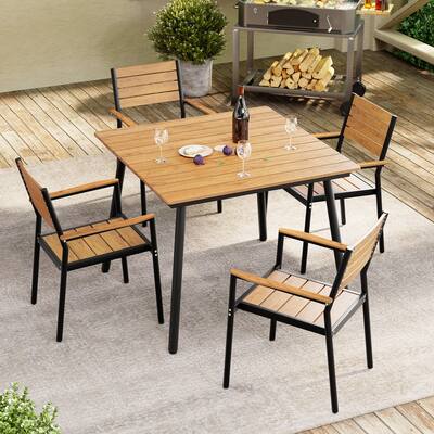 Patio Outdoor Table with Umbrella Hole for Dining - 37.01" L x 37.01" W x 29.13" H