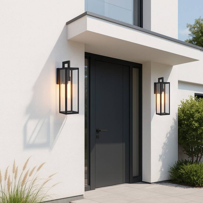 Black Modern Outdoor Wall Sconce Light - 25 in. H