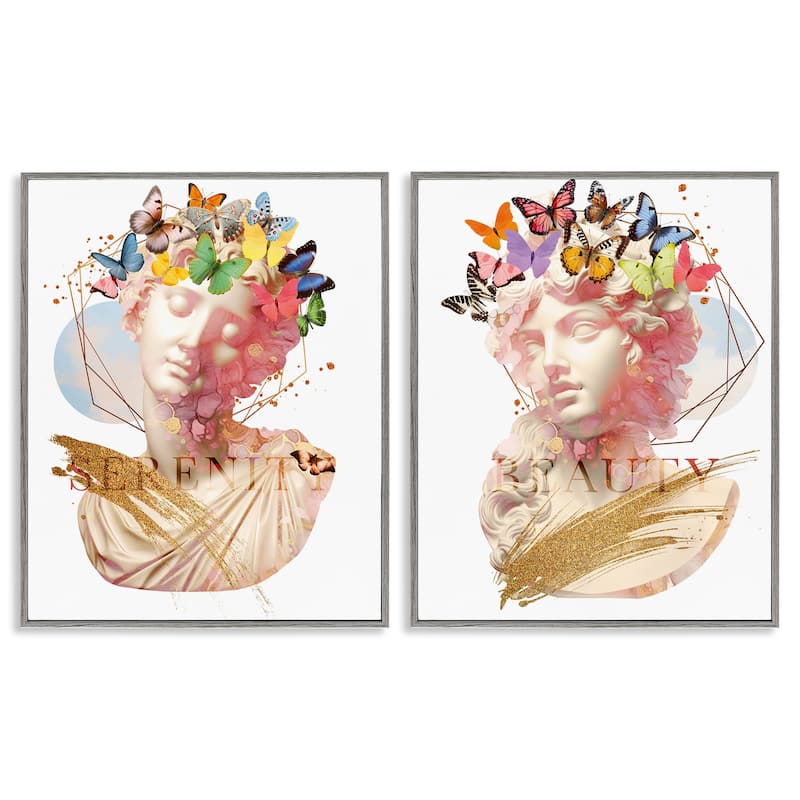 Stupell Serenity & Beauty Glam Collages Framed Giclee Art Design By Susan Arnot (Set of 2) - 16 x 20 - Grey