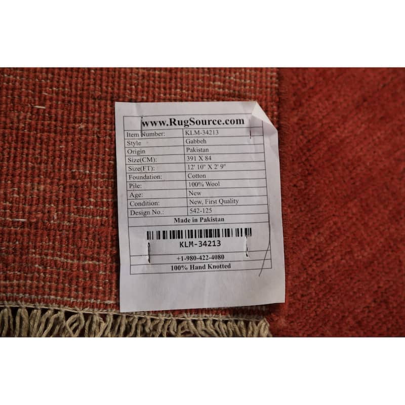 Gabbeh Oriental Runner Rug Hand-Knotted Wool Carpet - 2'9" x 12'10"