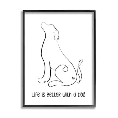 Stupell Life's Better With Dog Minimal Pet Line Drawing Framed Wall Art