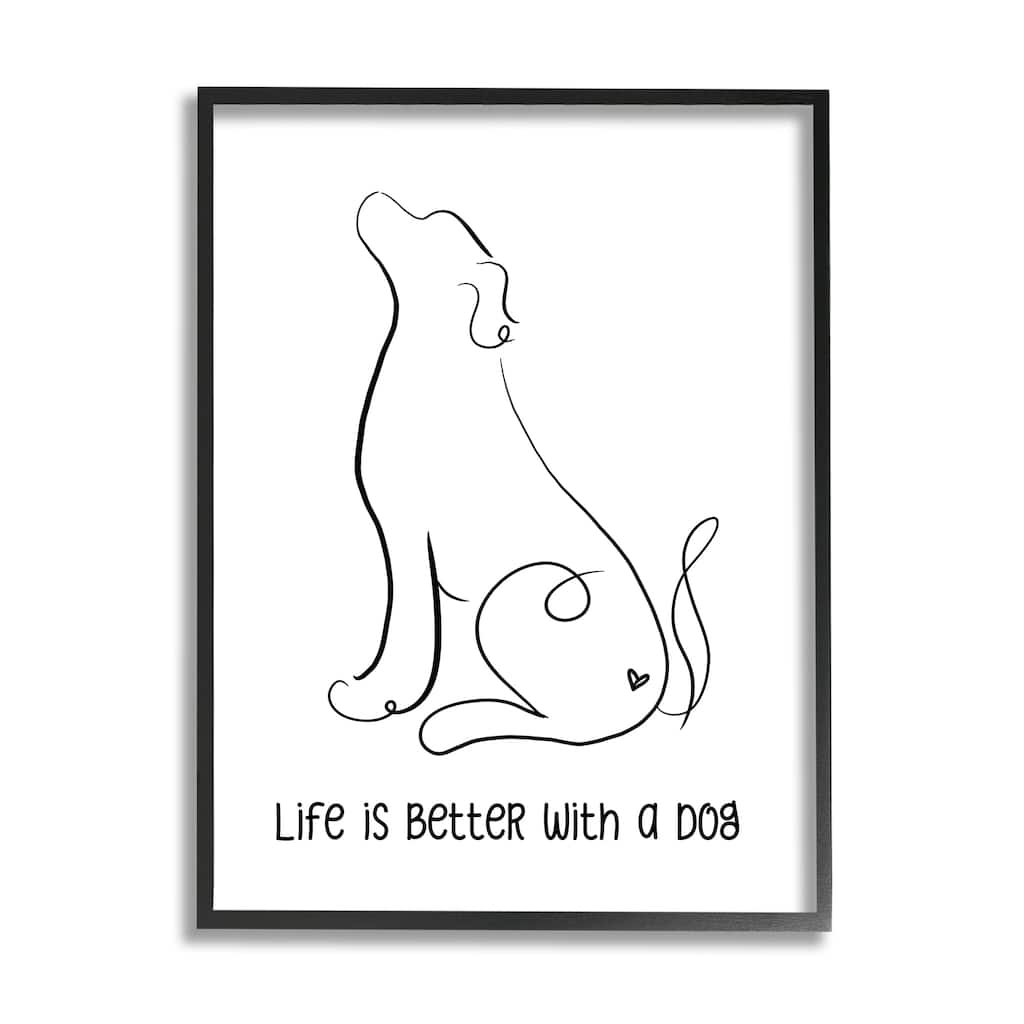 Stupell Life's Better With Dog Minimal Pet Line Drawing Framed Wall Art