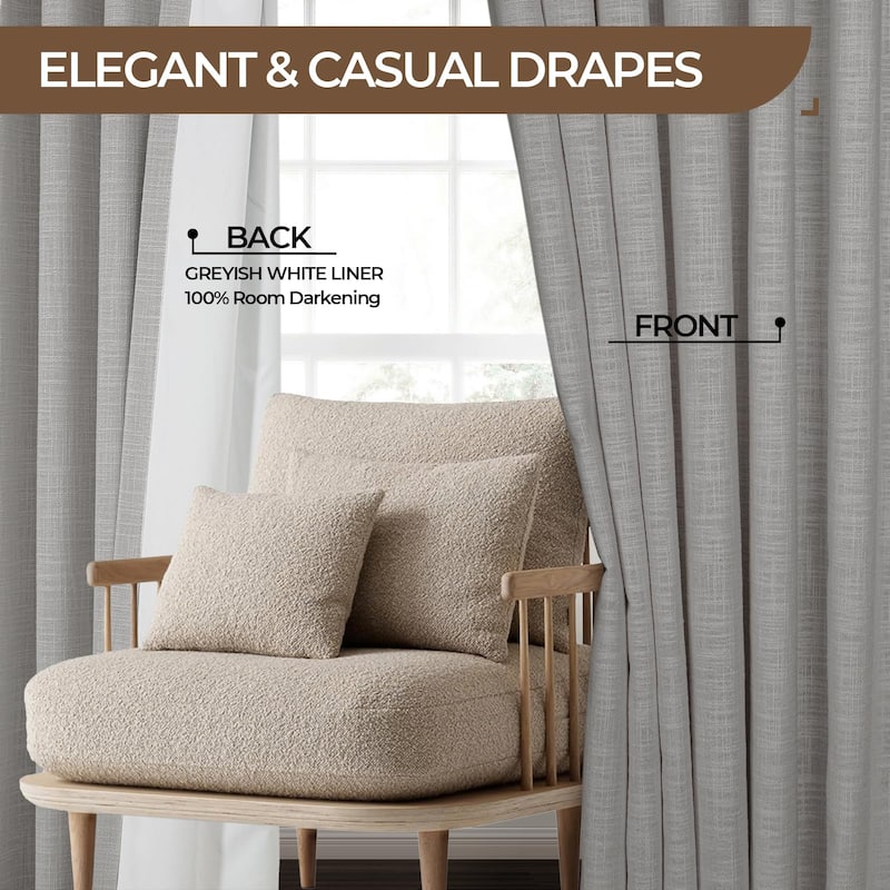 100% Blackout Curtains Pinch Pleated Linen Blackout Curtains 96 Inch ...