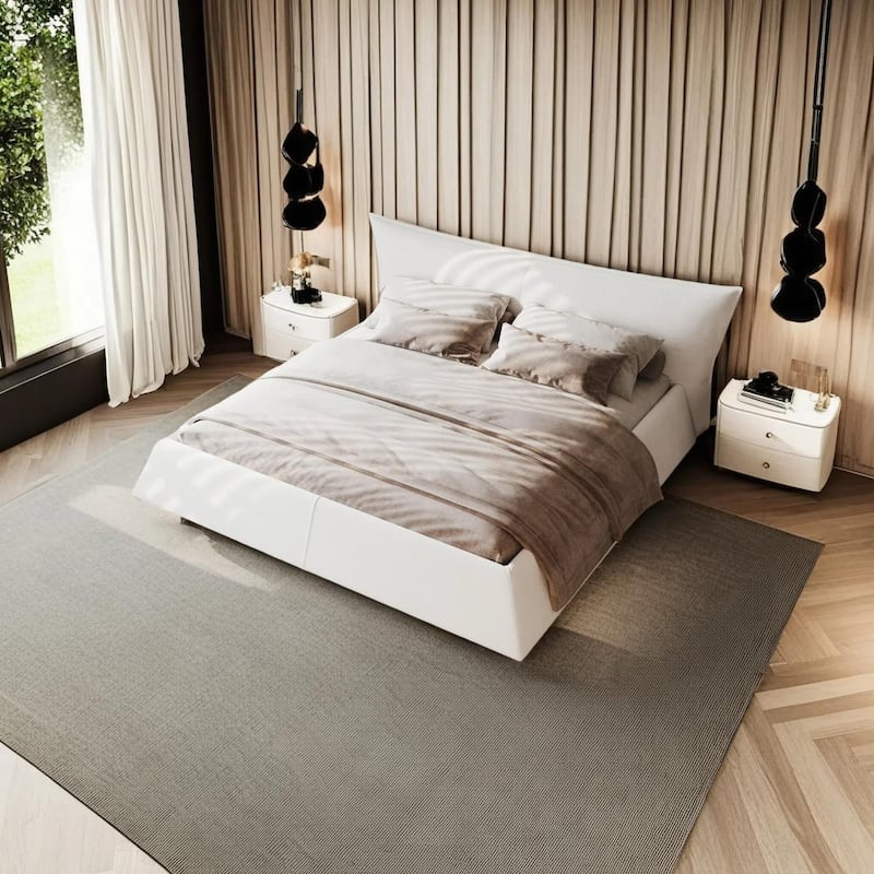 King/Queen Size Velvet Upholstered Platform Bed Frame with Soft Padded Headboard