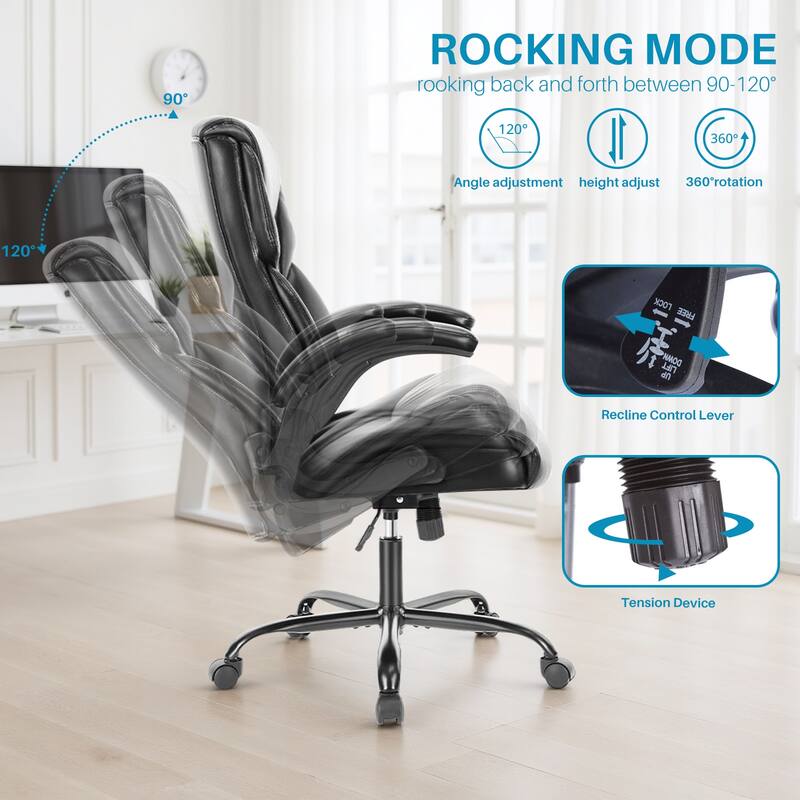 Home Computer Gaming Chair, Ergonomic High Back Heavy Duty Task Desk Office Chairs with Wheels, Flip-up Arms, Adjustable Height