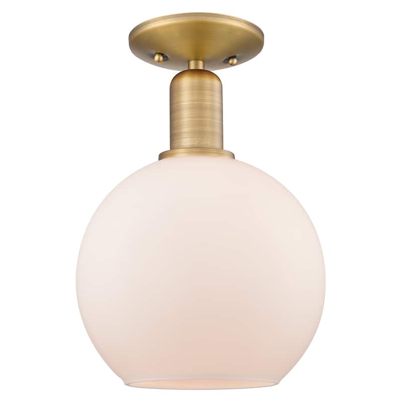 Innovations Lighting 716-1C-12-8 Athens Semi-Flush Athens 8" Wide - Brushed Brass / Matte White