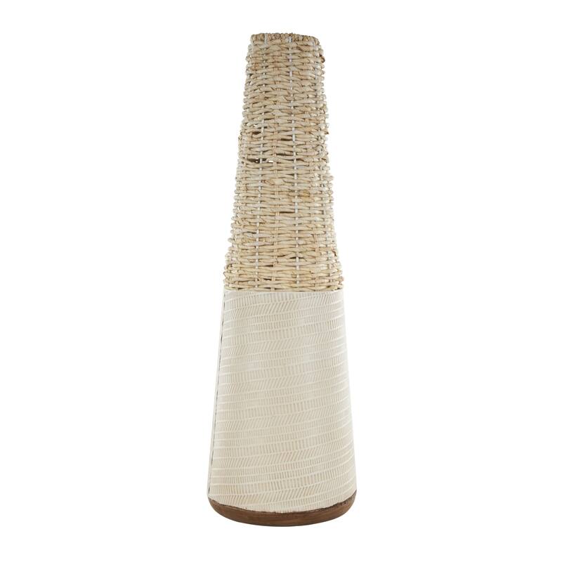 Rattan Geometric Handmade Woven Decorative Vase with Beige Metal Base - Light Brown - Roche River Decor