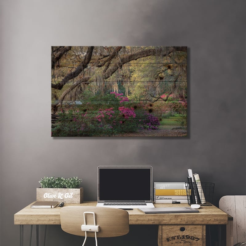 Oaks And Azaleas Print On Wood by H.J. Herrera - Multi-Color