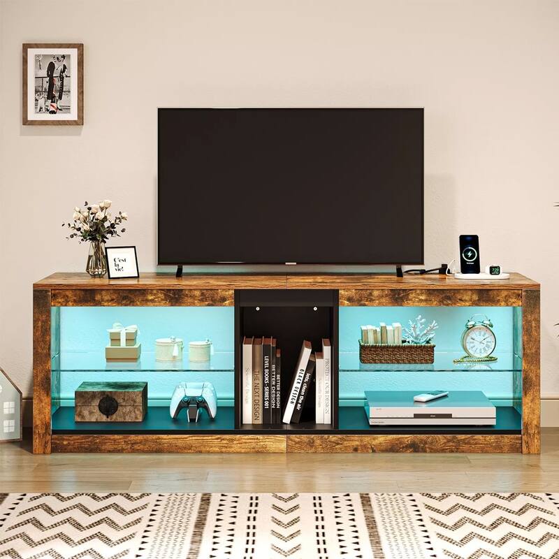 TV Stand for 50/55/60" TV's with Power Outlets & LED Lights - 50 inches