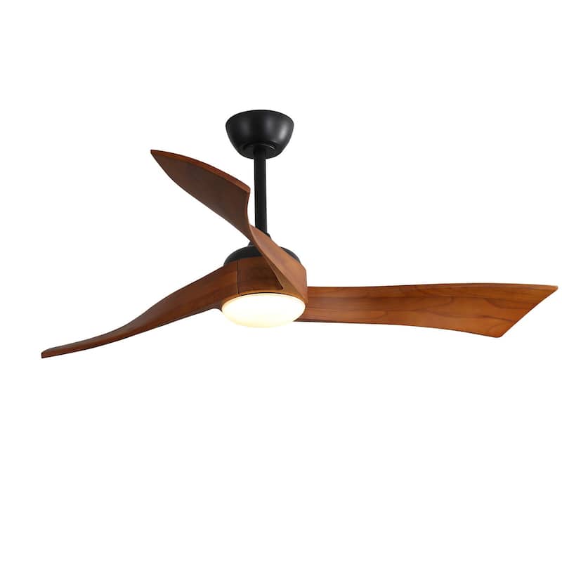 Sofucor 52 Inch Farmhouse Indoor&Outdoor Ceiling Fan with Remote,LED Light Optional - With Light - Black with Walnut Blades