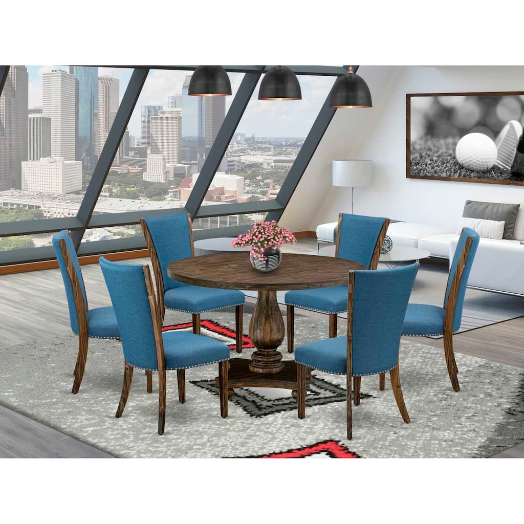 HomeStock 7-Piece Distressed Jacobean Finish Solid Wood Top Dining Table with 6-Parson Chairs