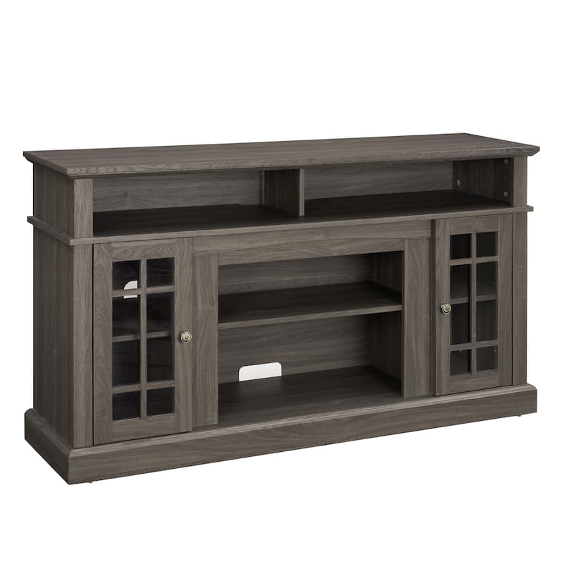 Black + Dark Walnut 58" Classic TV Stand with Open & Closed Storage for TVs Up to 65"