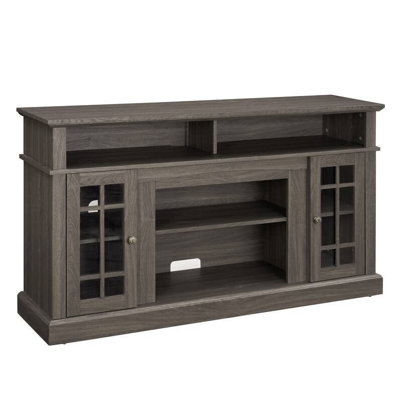 Classic TV Media Stand Modern Entertainment Console for TV Up to 65", Open and Closed Storage Space, Dark Walnut/Black