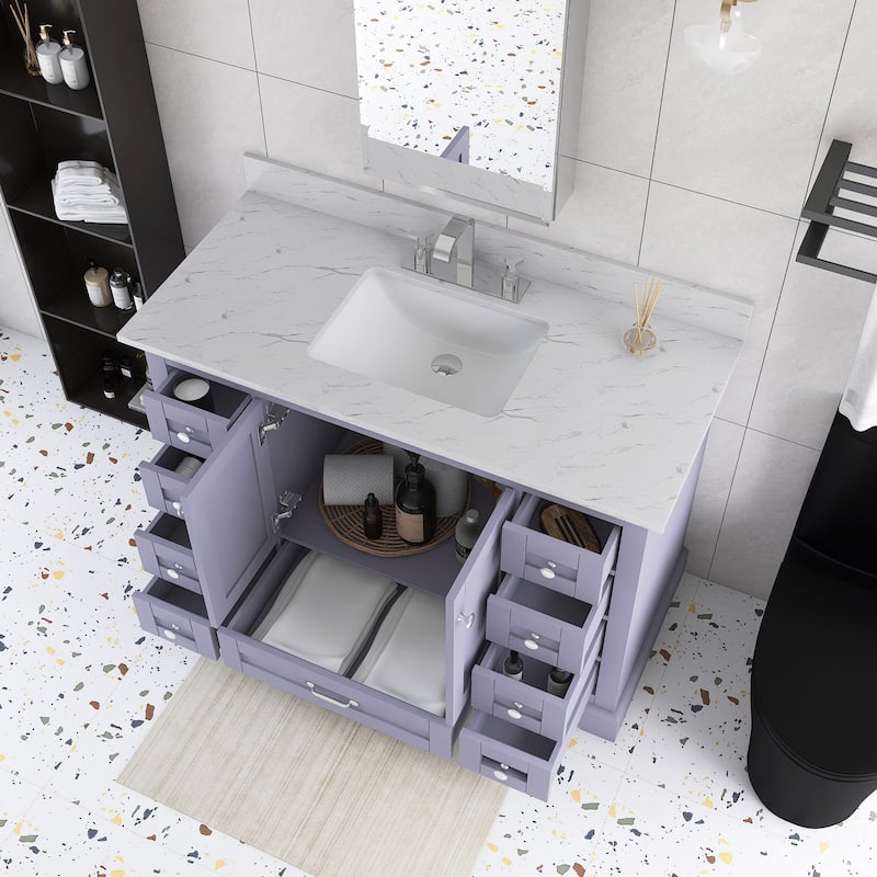 48 inch Plywood Single Sink Freestanding Bath Vanity with White Marble Top - 48" x 22"