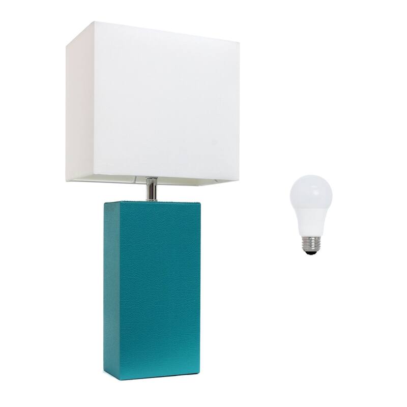 Leather Table Lamp with White Fabric Shade