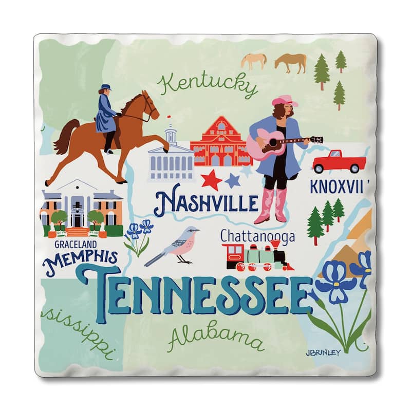 Absorbent Stone Beverage Coasters - Set of 4 - - State Attractions - TN - Multi-55