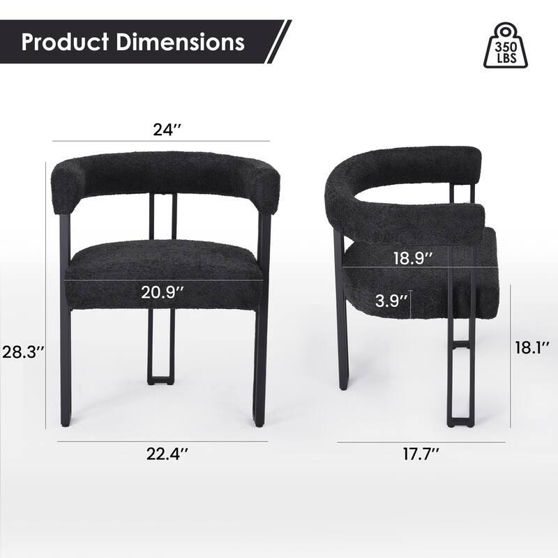 Set of 2 Upholstered Dining Arm Chairs, Bouclé Fabric Accent Chairs with Metal Frame, with Cushioned Seat & Back