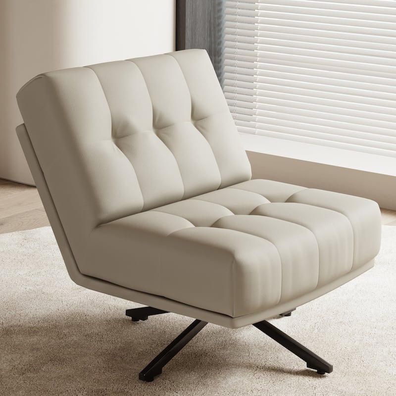 Leather 360-Degree Rotating Single Chair with Eco-Leather Upholstery - 27.55"Wx27.55"Dx34.64"H