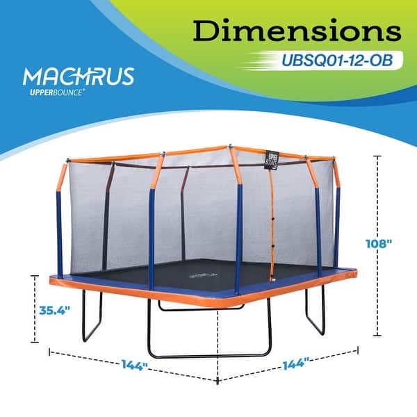 Machrus Upper Bounce 12 x 12 FT Square Trampoline Set with Premium Top-Ring Enclosure and Safety Pad - 12 x 12 Ft