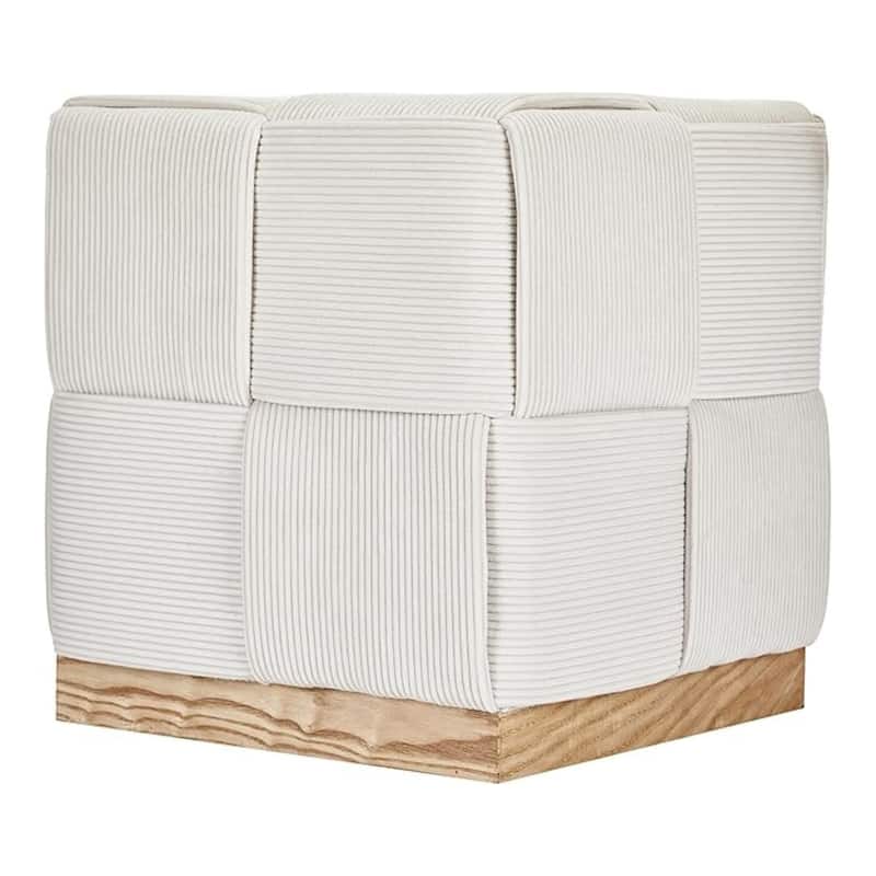 Esme Checker Weave Corduroy Accent Stool with Soft Fabric