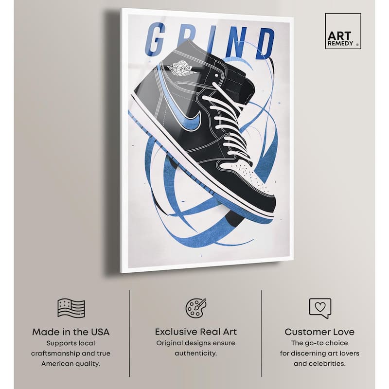 Blue Ribbon Sneaker Acrylic by Art Remedy, Ready to Hang