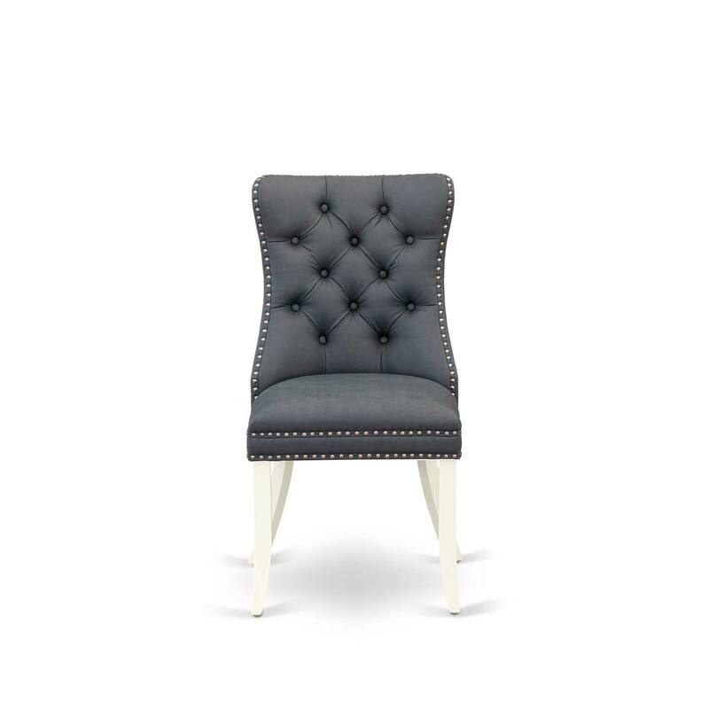 Modern Parson Dining Chairs - Set of 2, Gray Faux Leather Upholstered Kitchen Chairs
