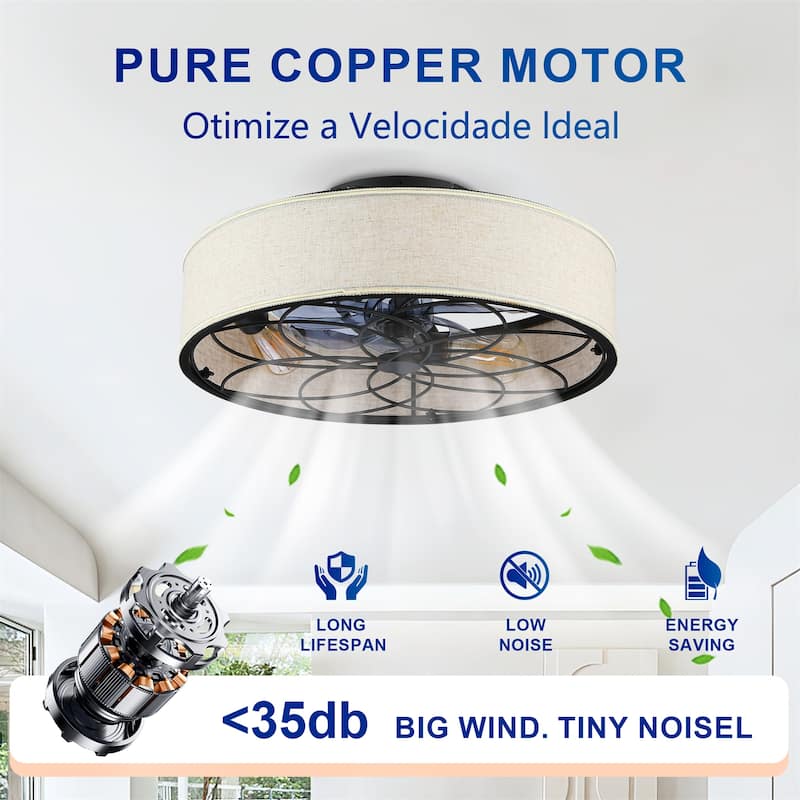 20" Low Profile Fabric Bladeless Ceiling fan with Remote Control, NOT Included Bulbs