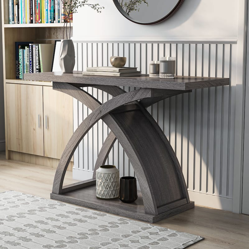 DH BASIC Transitional Distressed Grey 47-inch 1-Shelf Sofa Table by Denhour - Distressed Grey