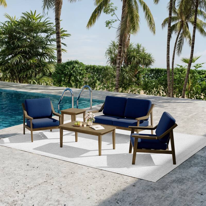 5-piece Adirondack Patio Teak Lounge Chairs Loveseat Conversation Set