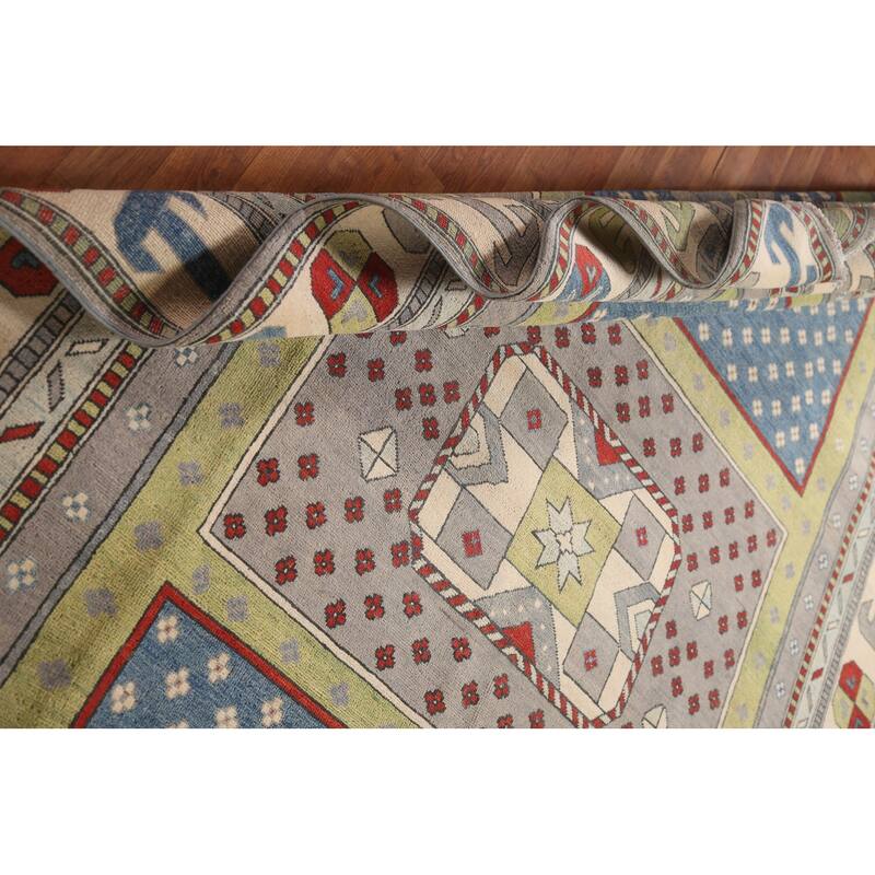 Traditional Grey Kazak Area Rug Hand-Knotted Bedroom Wool Carpet - 6'10" x 9'10"