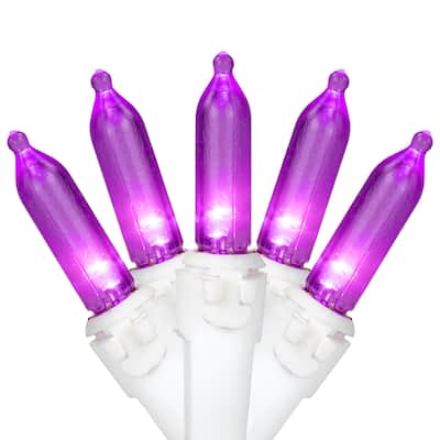 50-Count Purple LED Mini Christmas Lights, 16.25 ft White Wire