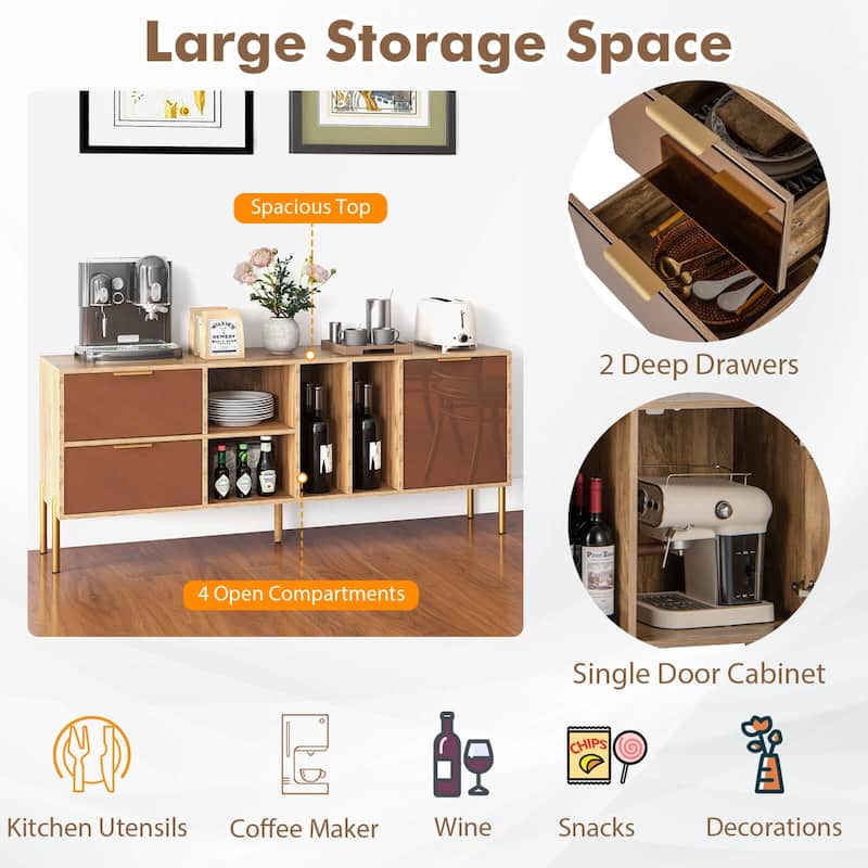 Costway Mirrored Buffet Cabinet Rustic Kitchen Sideboard Storage - See Details