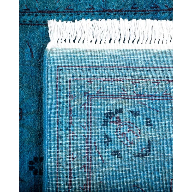 Overton Hand Knotted Wool Vintage Inspired Modern Contemporary Overdyed Blue Runner Rug - 2' 7" x 17' 1"