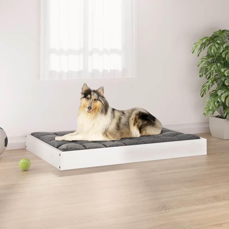 vidaXL Dog Bed 36"x25.2"x3.5" Solid Wood Pine - 36" x 25.2" x 3.5" - White