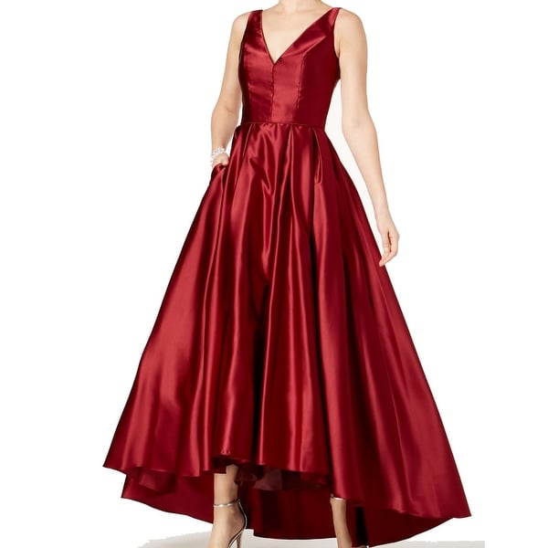 red satin fit and flare dress