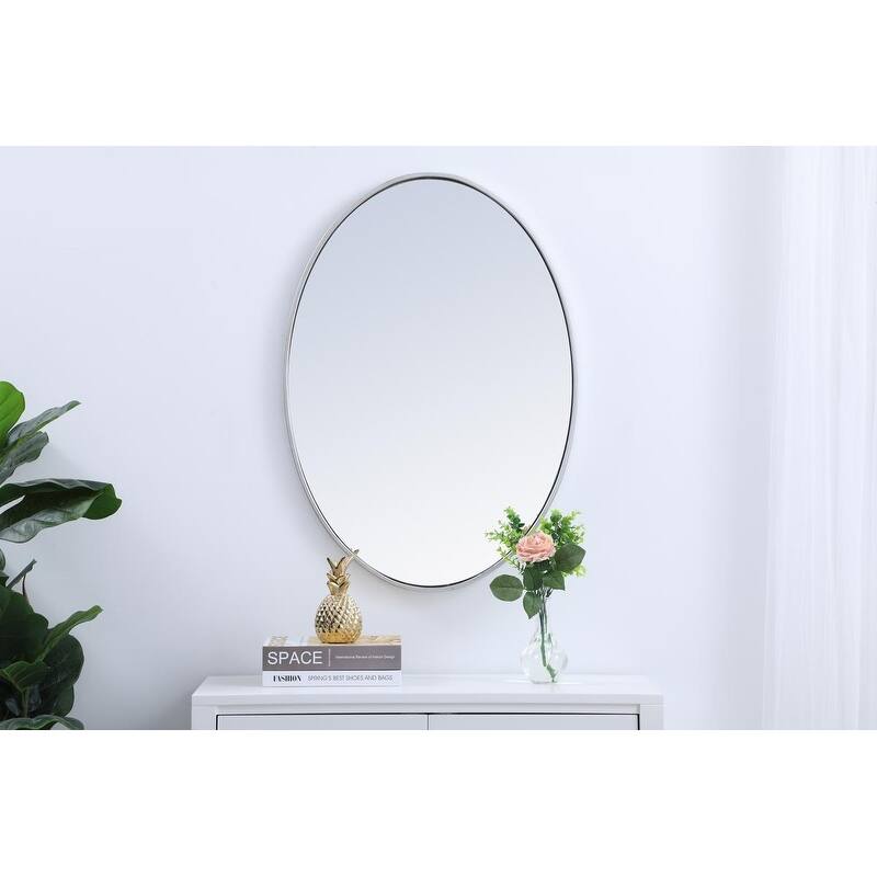 Carson Carrington Labbemala Metal Frame Oval Mirror - 24"W X 17.6"H - Silver